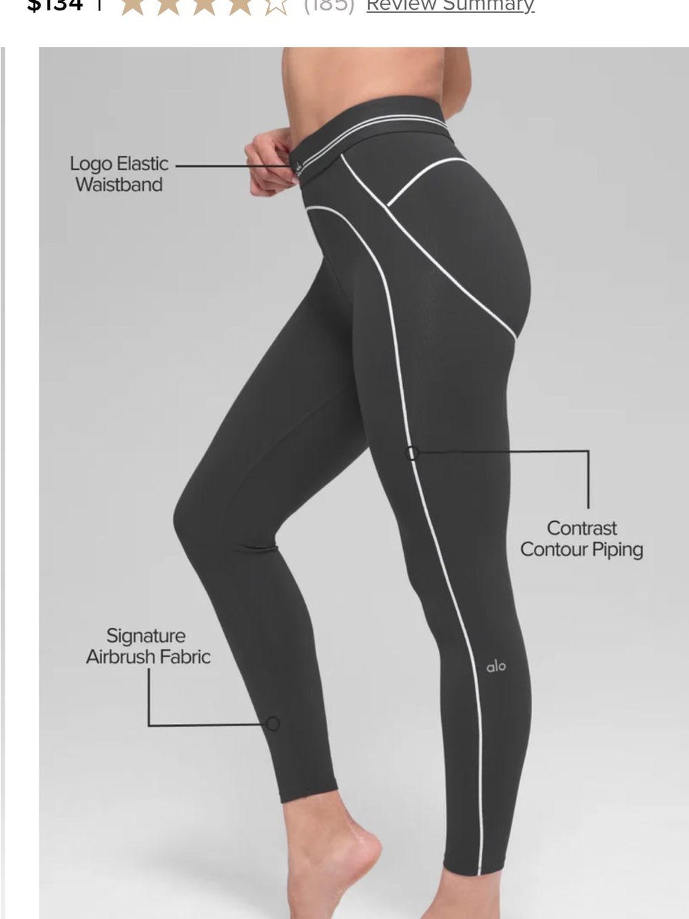 ALO Yoga Black High-Waist Airbrush Legging with White Contrast Piping